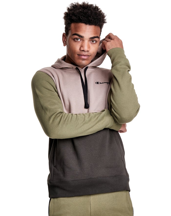 Champion Hoodie Heren - Olijfgroen/Zwart - Colorblock Fleece ( 564738-CHX )